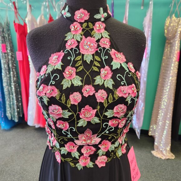 Nox Anabel 8326 Size Medium Pink Floral Print/Black Prom Dress/Formal Gown - Picture 2 of 8